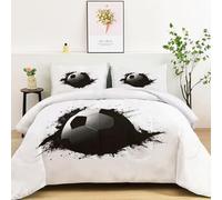 Coverless Duvet Queen Size 10.5 Tog with 2 Pillowcases, 3D ink-style football Reversible Down Alternative Quilt for All Seasons, Anti-Allergy Machine Washable Bedding (230x220cm, White) (ZQ40)