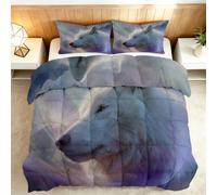 Coverless Duvet Set 230x220cm Animal White Wolf Down Alternative Comforter Set with 2 Pillowcases, Reversible Cotton Soft Warm Bed Quilt, Machine Washable