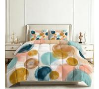Coverless Duvet Set 260x220cm Abstract Art Polka Dots Down Alternative Comforter Set with 2 Pillowcases, Reversible Cotton Soft Warm Bed Quilt, Machine Washable