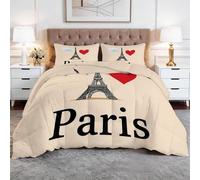 Coverless Duvet Set 260x220cm Romantic The Eiffel Tower In Paris Down Alternative Comforter Set with 2 Pillowcases, Reversible Microfiber Soft Warm Bed Quilt, Machine Washable