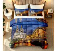 Coverless Duvet Set Double Cologne Cathedral Germany Summer 7.5 Tog Printed Comforter City Architecture Washable Lightweight Quilt Bedding Set and 2 Pillowcases for Bedroom 1y134