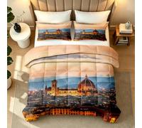 Coverless Duvet Set Double Florence Cathedral Summer 7.5 Tog Printed Comforter Florence Italy Washable Lightweight Quilt Bedding Set and 2 Pillowcases for Bedroom 1y886
