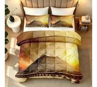 Coverless Duvet Set Double Pyramids Egypt Summer 7.5 Tog Printed Comforter Desert Sunset Washable Lightweight Quilt Bedding Set and 2 Pillowcases for Bedroom 1y918