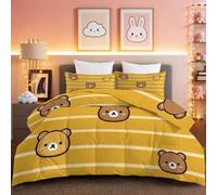 Coverless Duvet Set Double Size Washable Reversible Bedding Comforter Duvet All Seasons, Cartoon Brown Bear Stripes, Lightweight and Warm, Bedspreads Quilted Throw for Beds