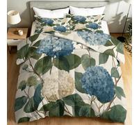 Coverless Duvet Set Single 4.5 Tog, Classic Pastoral Floral Hydrangeas Leaf Reversible Duvet 135 x 200 cm - Machine Washable, Beige Soft Breathable Comforter Bedding Set for Adults and Children