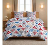 Coverless Duvet Set Single Abstract Bohemian, 3-Piece Reversible 7.5 Tog Comforter Set - 100% Down Alternative Breathable Bedding Geometric Triangle - Washable Camping Travel Quilt 135 x 200 cm