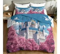 Coverless Duvet Set Single Extra Large 4.5 Tog, Elegant Romantic Fantasy Fantasy Castle Reversible Duvet 155 x 220 cm - Machine Washable, Blue Soft Breathable Comforter Bedding Set for Adult Children