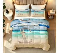 Coverless Duvet Set Small Double Ocean Beach Summer 7.5 Tog Printed Comforter Nautical Style Washable Lightweight Quilt Bedding Set and 2 Pillowcases for Bedroom 1y1077