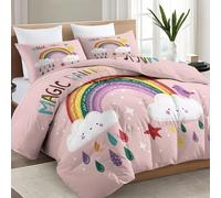 Coverless Duvet Set with Pillowcase, Lightweight Microfibre Quilt, Soft Breathable Washable Bedspread, Reversible Modern Pastoral Painted Print, King 230x220 cm Pink