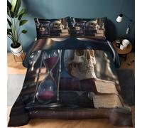 Coverless Duvet Single 10.5 Tog, Fantasy Gothic 3-Piece Quilt 135 x 200cm | Reversible Skull Book Hourglass Duvet Set with 2 Pillowcases, Washable Soft Microfiber Comforter for All Season