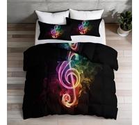 Coverless Duvet Single 4.5 Tog - Art Music Rainbow Gradient Musical Notes Spring Summer Reversible Comforter with 2 Pillowcases, 135 x 200 cm Quilt Lightweight and Cosy for All Season, Black