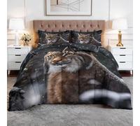 Coverless Duvet Single 4.5 Tog, Soft Warm Microfibre Reversible Washable Quilted Summer Duvets Animal, Bedding Set Snowy Lynx Charcoal Comforter for Kids Teens