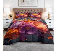 Coverless Duvet Single 4.5 Tog, Soft Warm Microfibre Reversible Washable Quilted Summer Duvets Art Floral Peony Rose, Bedding Set Pink Comforter for Kids Teens