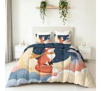 Coverless Duvet Single 4.5 Tog, Soft Warm Microfibre Reversible Washable Quilted Summer Duvets Dreamy Fairy Tale Fox, Bedding Set Cartoon Animal Moon Comforter for Kids Teens