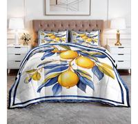 Coverless Duvet Single 4.5 Tog, Soft Warm Microfibre Reversible Washable Quilted Summer Duvets Farmhouse Tile Style, Bedding Set Lemon Ivory Comforter for Kids Teens