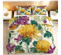 Coverless Duvet Single 4.5 Tog, Soft Warm Microfibre Reversible Washable Quilted Summer Duvets Japanese Style, Bedding Set Chrysanthemum Floral Comforter for Kids Teens