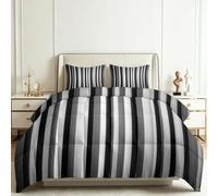 Coverless Duvet Single 4.5 Tog, Soft Warm Microfibre Reversible Washable Quilted Summer Duvets Modern Minimalist, Bedding Set Black White Vertical Stripes Comforter for Kids Teens