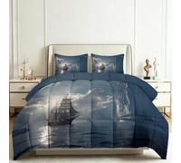 Coverless Duvet Single 4.5 Tog, Soft Warm Microfibre Reversible Washable Quilted Summer Duvets Nautical, Bedding Set Iceberg Vintage Sailing Ship Comforter for Kids Teens