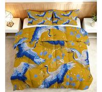 Coverless Duvet Single 4.5 Tog, Soft Warm Microfibre Reversible Washable Quilted Summer Duvets Traditional Oriental, Bedding Set Japanese Bird Comforter for Kids Teens