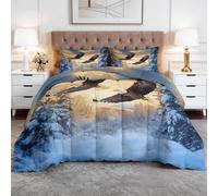 Coverless Duvet Single 4.5 Tog, Soft Warm Microfibre Reversible Washable Quilted Summer Duvets Winter Scenery Bald Eagle, Bedding Set White Comforter for Kids Teens