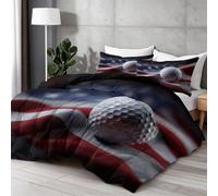 Coverless Duvet Single 7.5 Tog, Retro 3D Golf Balls American Flag Duvet, All Seasons Reversible Comforter with 2 Pillowcases, Soft & Breathable Quilt for Sports Fans, White Blue