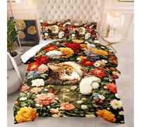 Coverless Duvet Single Animals And Flowers Microfiber Printed Double Duvet -Box Stitched Down Alternative Quilt, With 2 Pillowcases All Season 203X228Cm