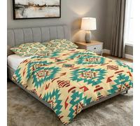 Coverless Duvet Single Aztec Teal Pattern, Bedroom Decor, Gift, Boho Southwestern Geometric Bedding Comforter Set 2 Piece, 1 Pillowcase, Soft All Season Quilt 10.5 Tog - S&E4051