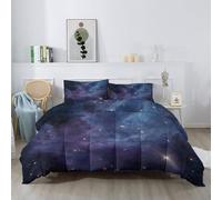 Coverless Duvet Single Bedding Set with Pillowcase Deep Space Nebula, Stellar Night Sky Printed Reversible Quilt, Machine Washable Lightweight Bedding for Interior Decor EnthusiastsBlue