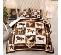 Coverless Duvet Single Brown Horse Star Coverless Duvet Kids Microfiber Quilted Bedspreads All Seasons Bed Comforter Breathable Bedspread Soft Coverless Duvets+2 Pillowcases(50x75cm) 173x229cm
