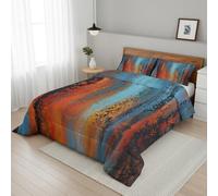 Coverless Duvet Single Burnt Orange Pattern, Bedroom Decor, Gift, Blue Abstract Ombre Bedding Comforter Set 2 Piece, 1 Pillowcase, Soft All Season Quilt 10.5 Tog - S&E1489