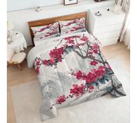 Coverless Duvet Single Cherry Blossom Pattern, Bedroom Decor, Gift, Pink Floral Mountain Bedding Comforter Set 2 Piece, 1 Pillowcase, Soft All Season Quilt 10.5 Tog - S&E2627