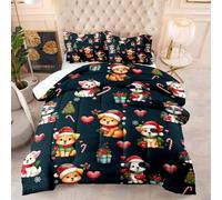 Coverless Duvet Single Christmas Animals Comforter Microfiber Single Coverless Duvet All Seasons Quilted Bed Throw Breathable Quilted Bedspreads Soft Bed Comforter+2 Pillowcases(50x75cm) 172x218cm