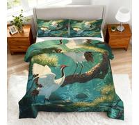 Coverless Duvet Single Crane Pattern, Bedroom Decor, Gift, Japanese Bird Bedding Comforter Set 2 Piece, 1 Pillowcase, Soft All Season Quilt 10.5 Tog - S&E2925