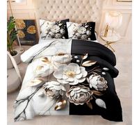 Coverless Duvet Single Cream White Flower Coverless Duvet Kids Microfiber Comforter All Seasons Quilted Bedspread Breathable Quilted Bed Throw Soft Bed Comforter+2 Pillowcases(50x75cm) 173x229cm