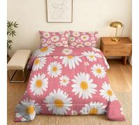 Coverless Duvet Single Daisy Pattern, Bedroom Decor, Gift, Pink Floral Bedding Comforter Set 2 Piece, 1 Pillowcase, Soft All Season Quilt 10.5 Tog - S&E807