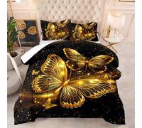Coverless Duvet Single Golden Insect Black Coverless Duvet Kids Microfiber Quilted Bedspreads All Seasons Bed Comforter Breathable Bedspread Soft Coverless Duvets+2 Pillowcases(50x75cm) 173x229cm