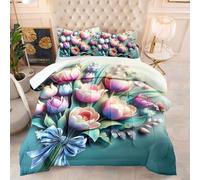 Coverless Duvet Single Green Flower Pink Coverless Duvet Kids Microfiber Comforter All Seasons Quilted Bedspread Breathable Quilted Bed Throw Soft Bed Comforter+2 Pillowcases(50x75cm) 172x218cm