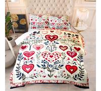 Coverless Duvet Single Heart Symbol Microfiber Printed Double Duvet -Box Stitched Down Alternative Quilt, With 2 Pillowcases All Season 203X228Cm