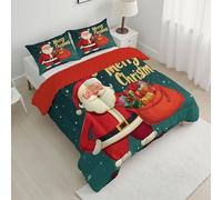 Coverless Duvet Single, Lightweight Summer Red Duvet Cool Blanket, Santa Claus Gifts Printed Design Quilt Sets, Hypoallergenic Washable Cartoon Christmas Theme Quilted Bedspreads Quilt 140x200 cm