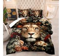 Coverless Duvet Single Lion Brown Green Coverless Duvet Kids Microfiber Comforter All Seasons Quilted Bed Throw Breathable Quilted Bedspreads Soft Bed Comforter+2 Pillowcases(50x75cm) 172x218cm