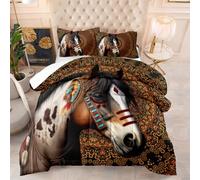 Coverless Duvet Single Mandala Brown Horse Coverless Duvet Kids Microfiber Comforter All Seasons Quilted Bedspread Breathable Quilted Bed Throw Soft Bed Comforter+2 Pillowcases(50x75cm) 140x200cm