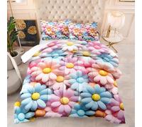 Coverless Duvet Single Pink Blue Flower Coverless Duvet Kids Microfiber Comforter All Seasons Quilted Bedspread Breathable Quilted Bed Throw Soft Bed Comforter+2 Pillowcases(50x75cm) 140x200cm