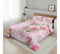 Coverless Duvet Single Pink Floral Pattern, Bedroom Decor, Gift, Rose Flower Bedding Comforter Set 2 Piece, 1 Pillowcase, Soft All Season Quilt 10.5 Tog - S&E1391