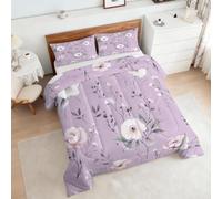Coverless Duvet Single Purple Floral Pattern, Bedroom Decor, Gift, Flower Bedding Comforter Set 2 Piece, 1 Pillowcase, Soft All Season Quilt 10.5 Tog - S&E2715