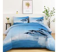 Coverless Duvet Single, Reversible Washable Animal Penguin Ocean Coverless Duvets Camping Sleepovers Travel Realistic Photography Quilt, Super Soft Comfy Non-Allergenic Comforter with Pillowcase