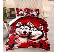 Coverless Duvet Single Rose Black Dog Coverless Duvet Kids Microfiber Quilted Bedspreads All Seasons Bed Comforter Breathable Bedspread Soft Coverless Duvets+2 Pillowcases(50x75cm) 173x229cm