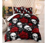 Coverless Duvet Single Rose Skull Gray Coverless Duvet Kids Microfiber Quilted Bedspreads All Seasons Bed Comforter Breathable Bedspread Soft Coverless Duvets+2 Pillowcases(50x75cm) 172x218cm