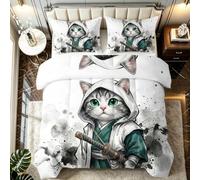 Coverless Duvet Single Set, Quilted Bedding with Japanese Anime Samurai