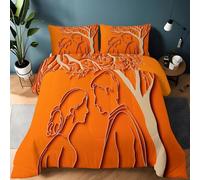 Coverless Duvet Single Size 10.5 Tog, Wood Carving Couple Branches Lines Art Down Alternative Reversible Quilted Duvet for All Seasons - Breathable Non-Allergenic & Washable (135x200 CM, Orange)