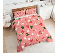 Coverless Duvet Single Strawberry Pattern, Bedroom Decor, Gift, Red Strawberries Bedding Comforter Set 2 Piece, 1 Pillowcase, Soft All Season Quilt 10.5 Tog - S&E2063